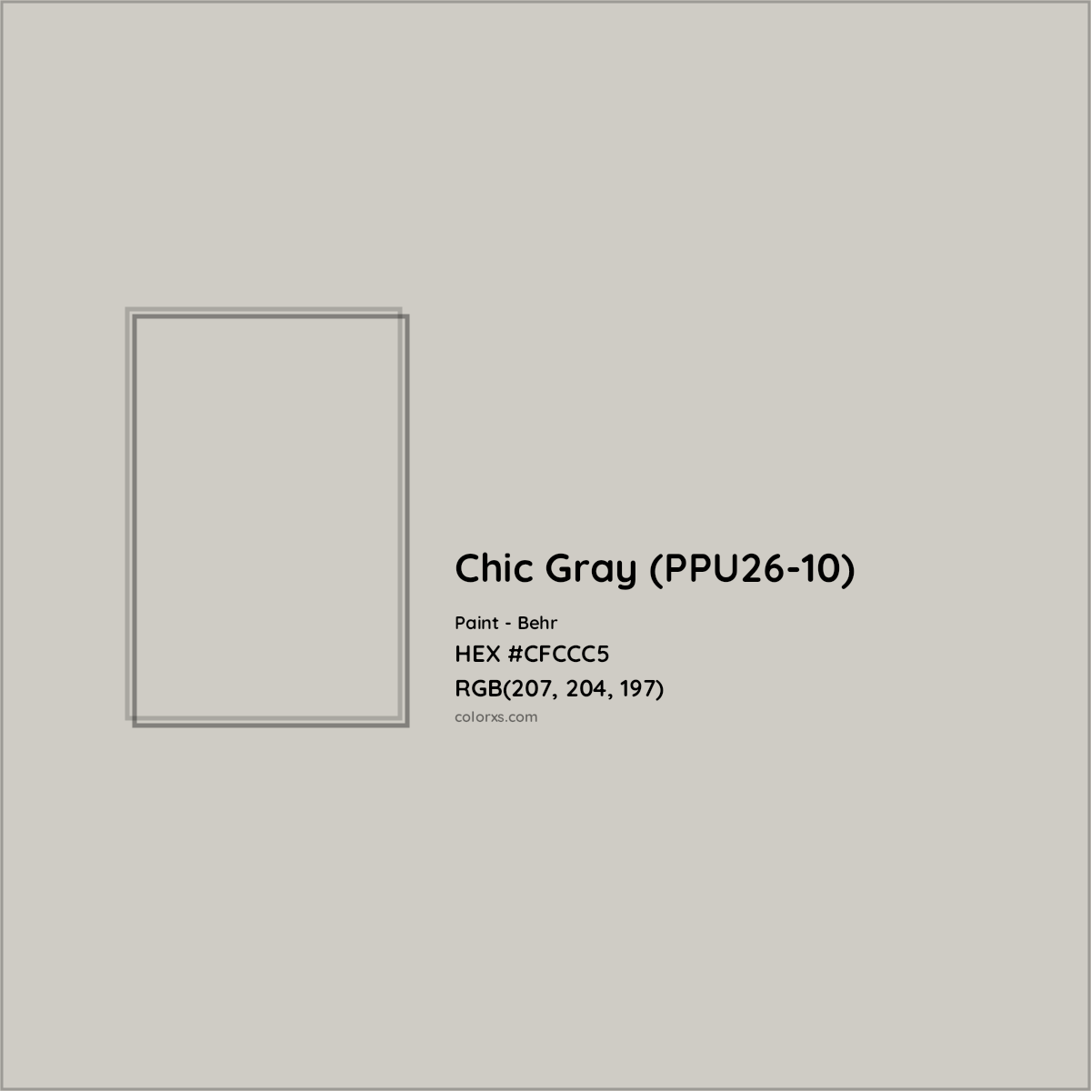 HEX #CFCCC5 Chic Gray (PPU26-10) Paint Behr - Color Code
