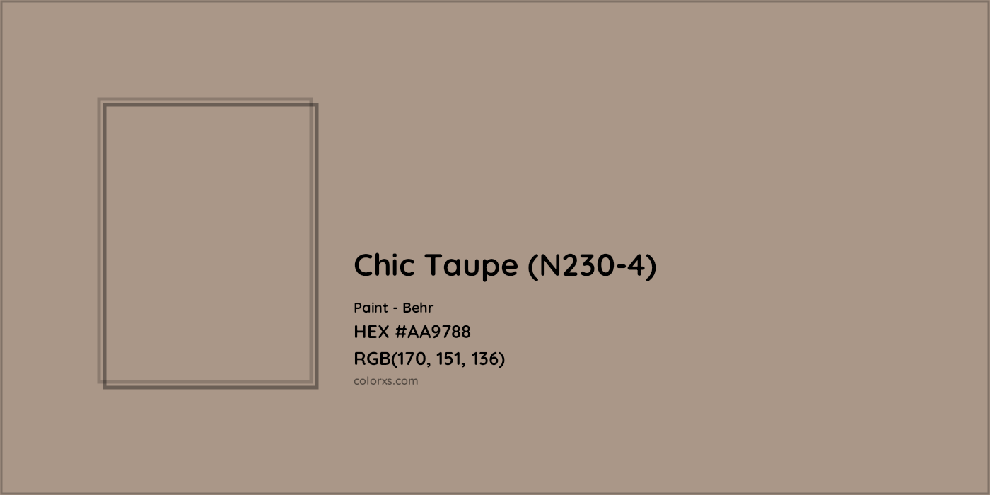 HEX #AA9788 Chic Taupe (N230-4) Paint Behr - Color Code