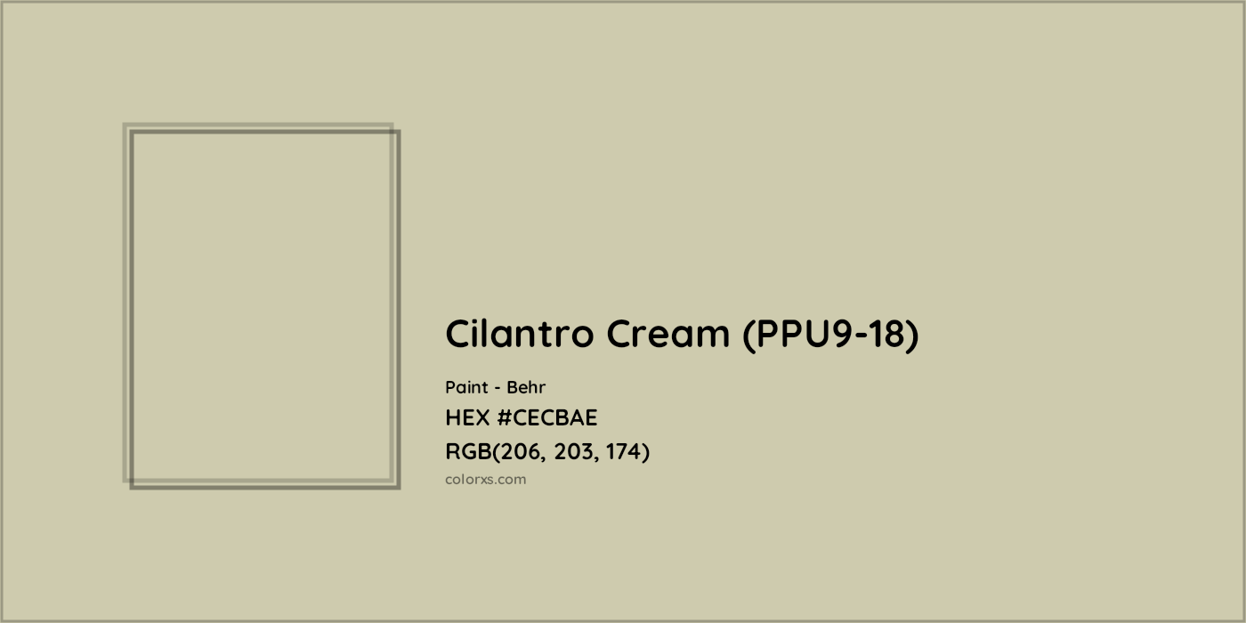 HEX #CECBAE Cilantro Cream (PPU9-18) Paint Behr - Color Code