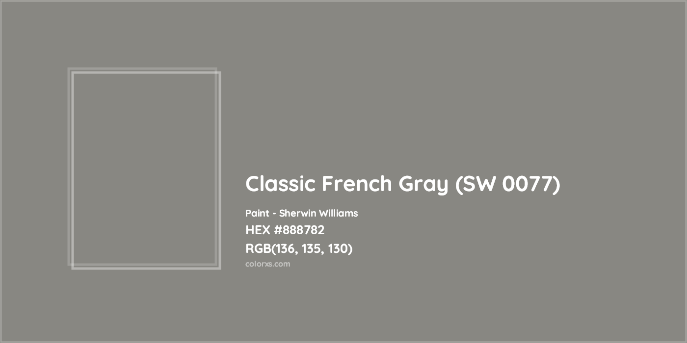 HEX #888782 Classic French Gray (SW 0077) Paint Sherwin Williams - Color Code