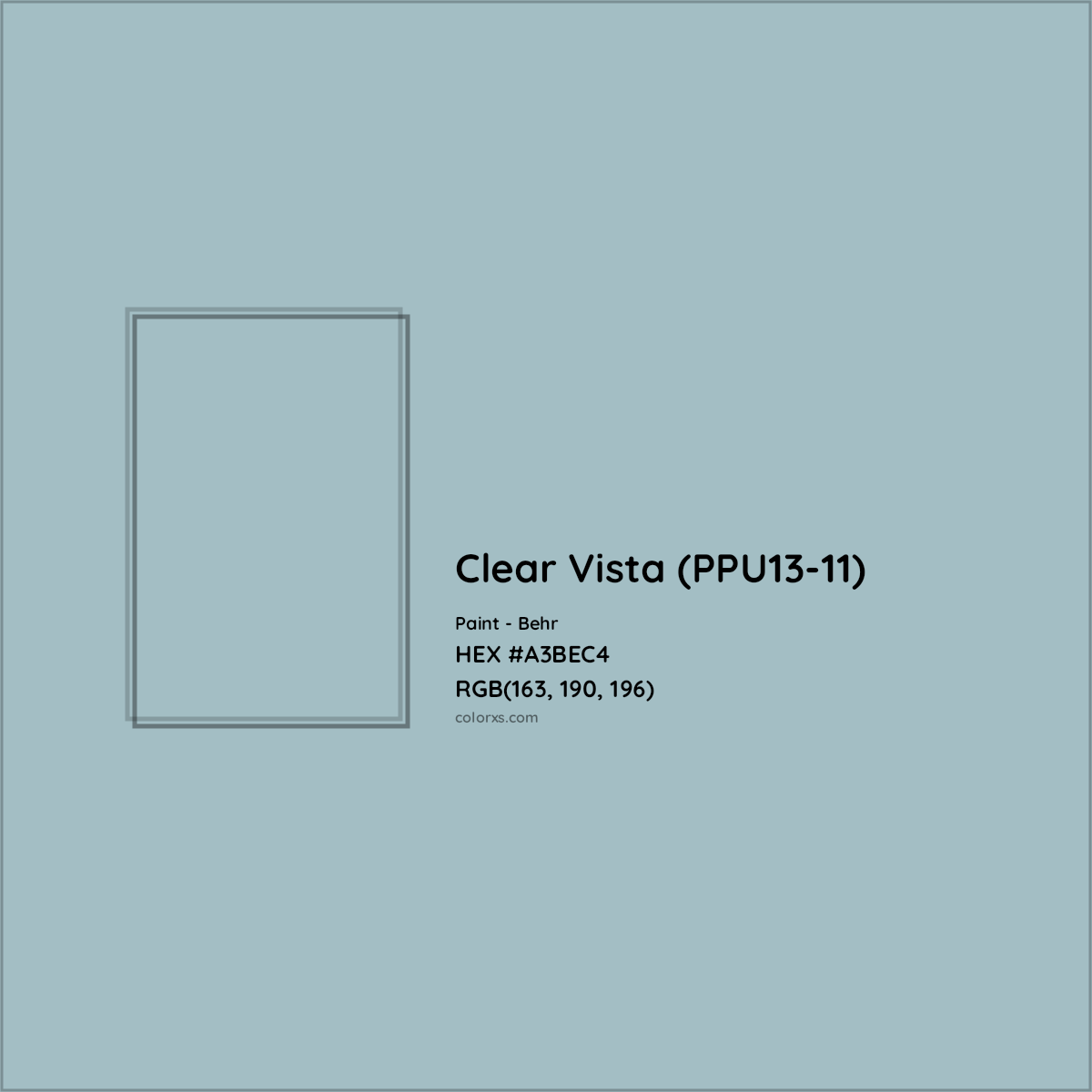 HEX #A3BEC4 Clear Vista (PPU13-11) Paint Behr - Color Code