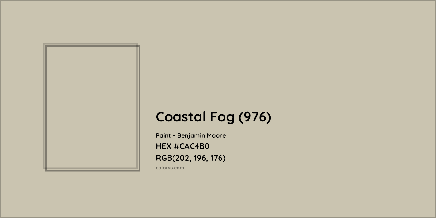 HEX #CAC4B0 Coastal Fog (976) Paint Benjamin Moore - Color Code
