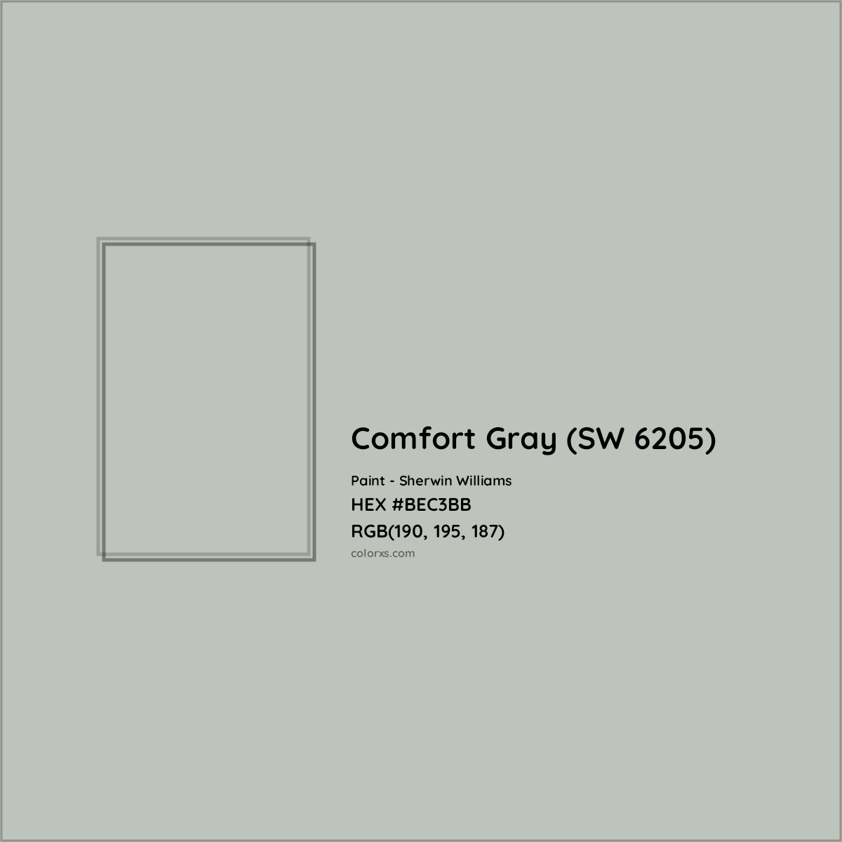 HEX #BEC3BB Comfort Gray (SW 6205) Paint Sherwin Williams - Color Code