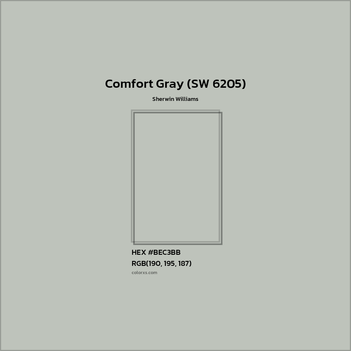 HEX #BEC3BB Comfort Gray (SW 6205) Paint Sherwin Williams - Color Code