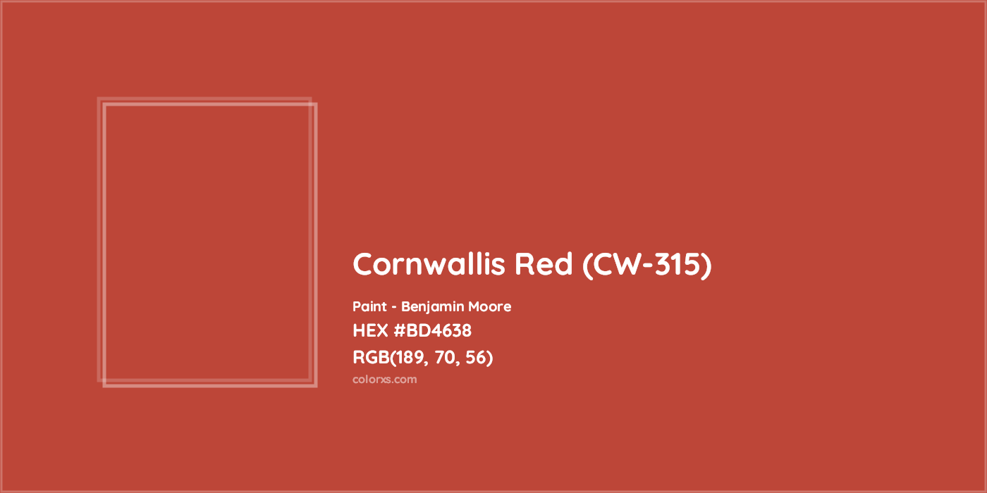 HEX #BD4638 Cornwallis Red (CW-315) Paint Benjamin Moore - Color Code