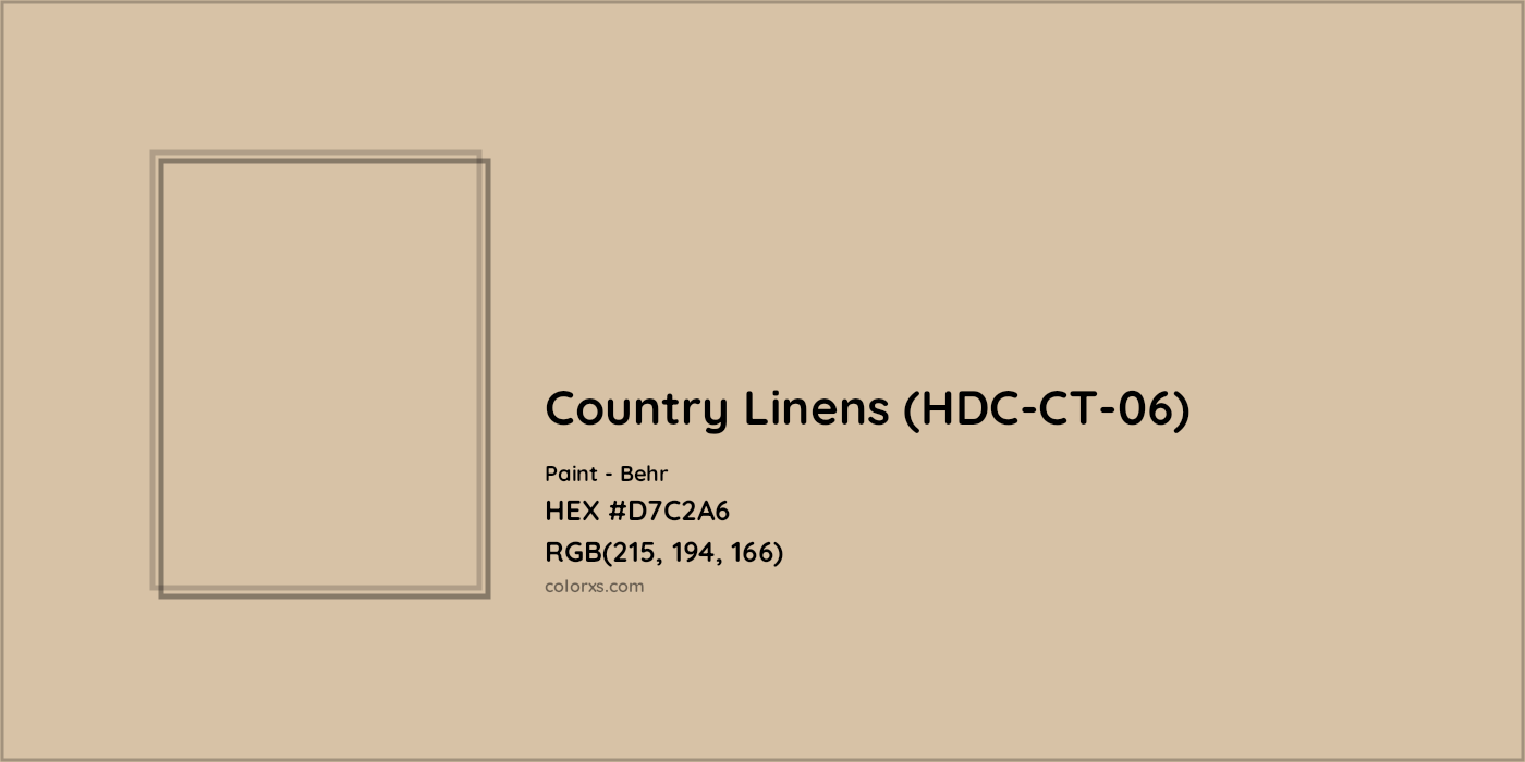 HEX #D7C2A6 Country Linens (HDC-CT-06) Paint Behr - Color Code