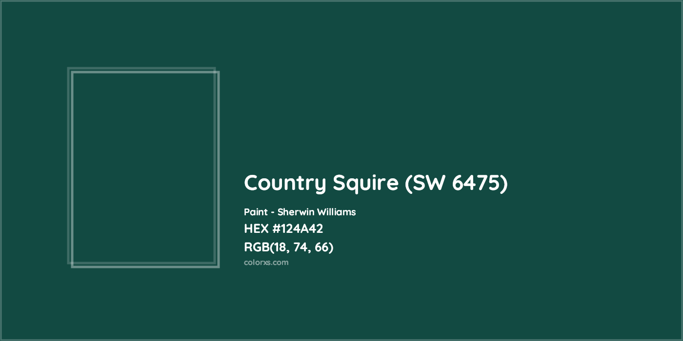 HEX #124A42 Country Squire (SW 6475) Paint Sherwin Williams - Color Code