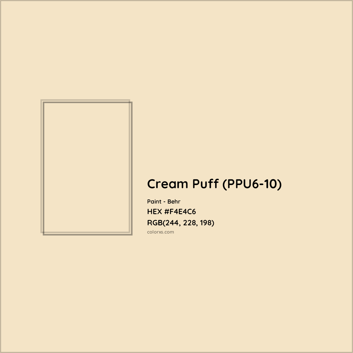 HEX #F4E4C6 Cream Puff (PPU6-10) Paint Behr - Color Code