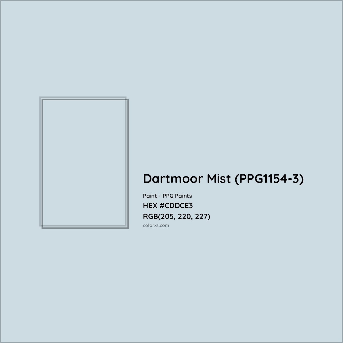 HEX #CDDCE3 Dartmoor Mist (PPG1154-3) Paint PPG Paints - Color Code
