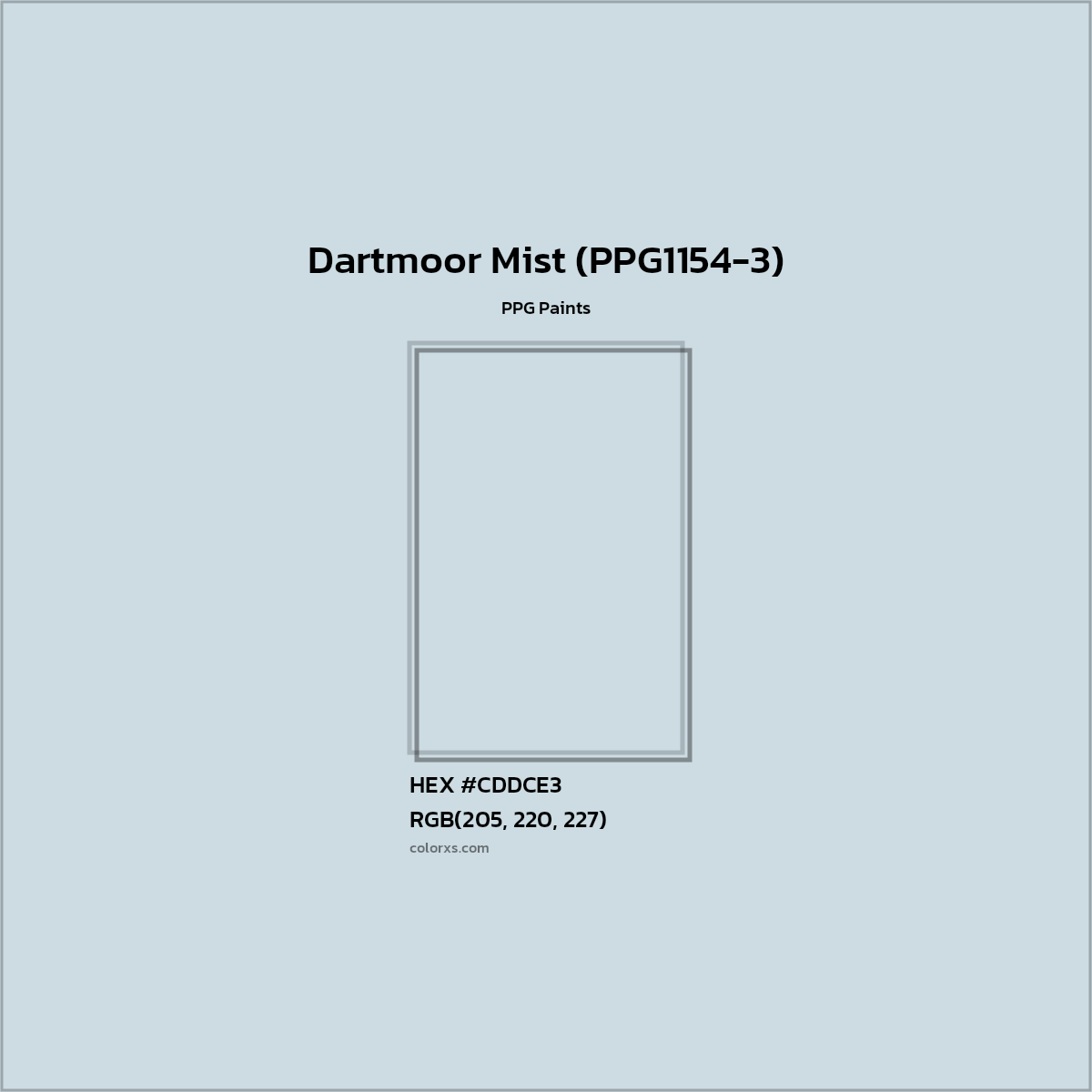 HEX #CDDCE3 Dartmoor Mist (PPG1154-3) Paint PPG Paints - Color Code