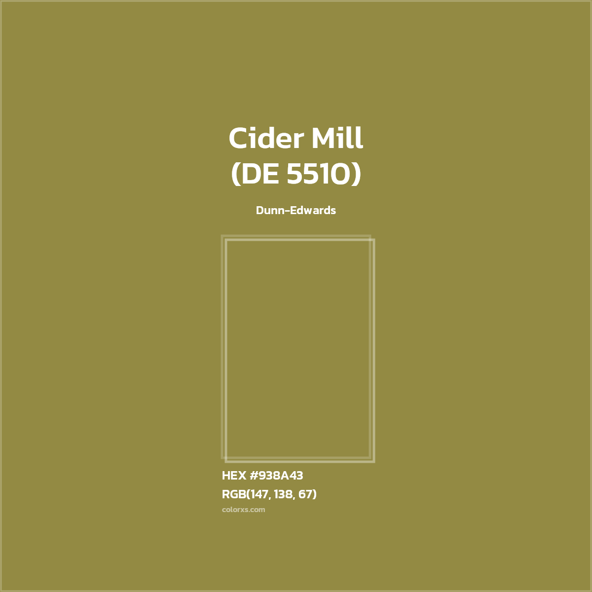 HEX #938A43 Cider Mill (DE 5510) Paint Dunn-Edwards - Color Code