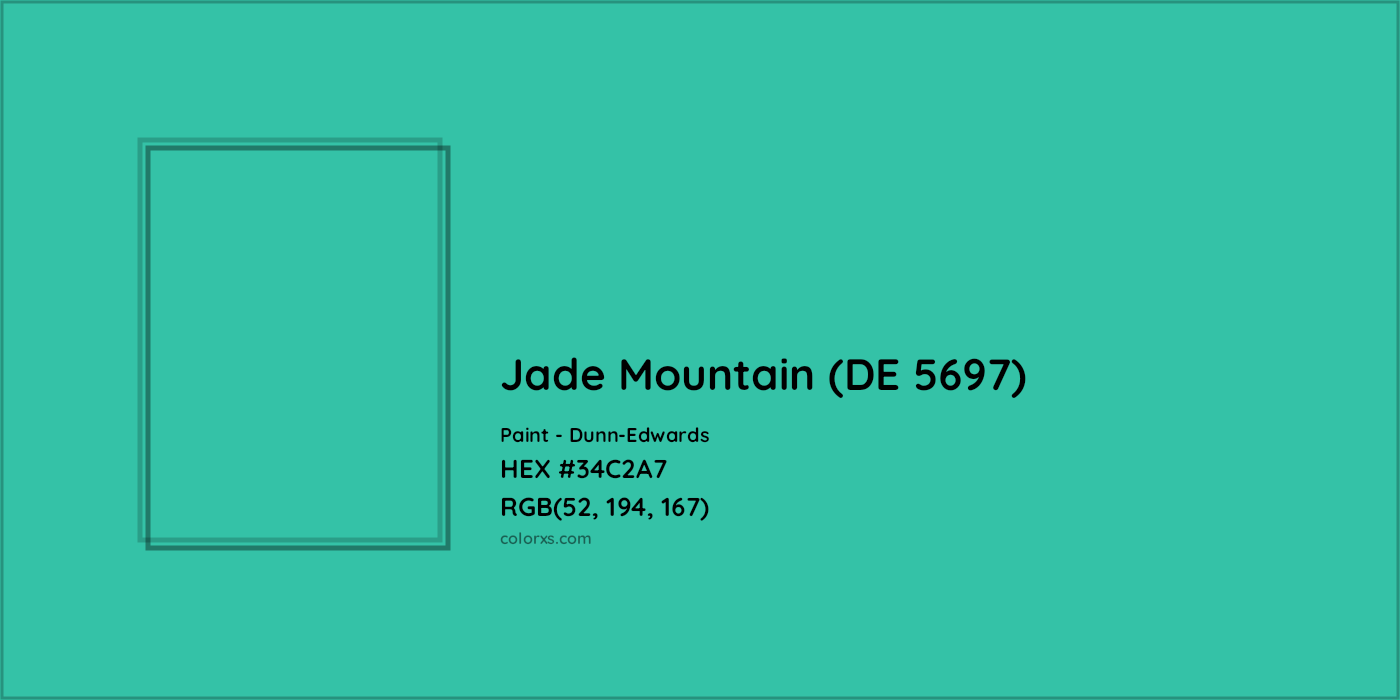 HEX #34C2A7 Jade Mountain (DE 5697) Paint Dunn-Edwards - Color Code