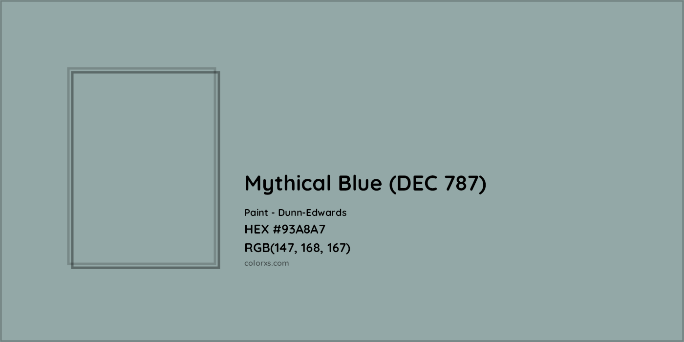 HEX #93A8A7 Mythical Blue (DEC 787) Paint Dunn-Edwards - Color Code