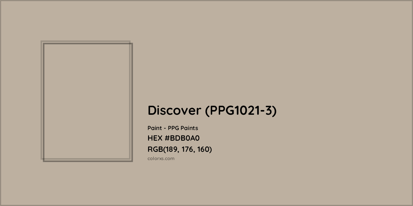 HEX #BDB0A0 Discover (PPG1021-3) Paint PPG Paints - Color Code