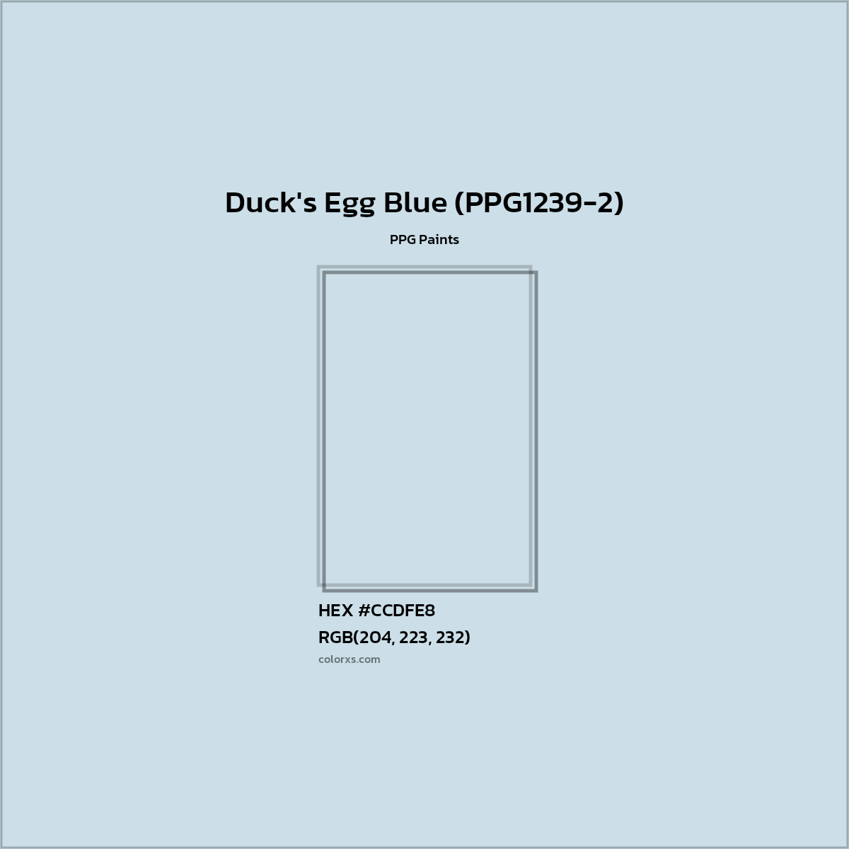 HEX #CCDFE8 Duck's Egg Blue (PPG1239-2) Paint PPG Paints - Color Code