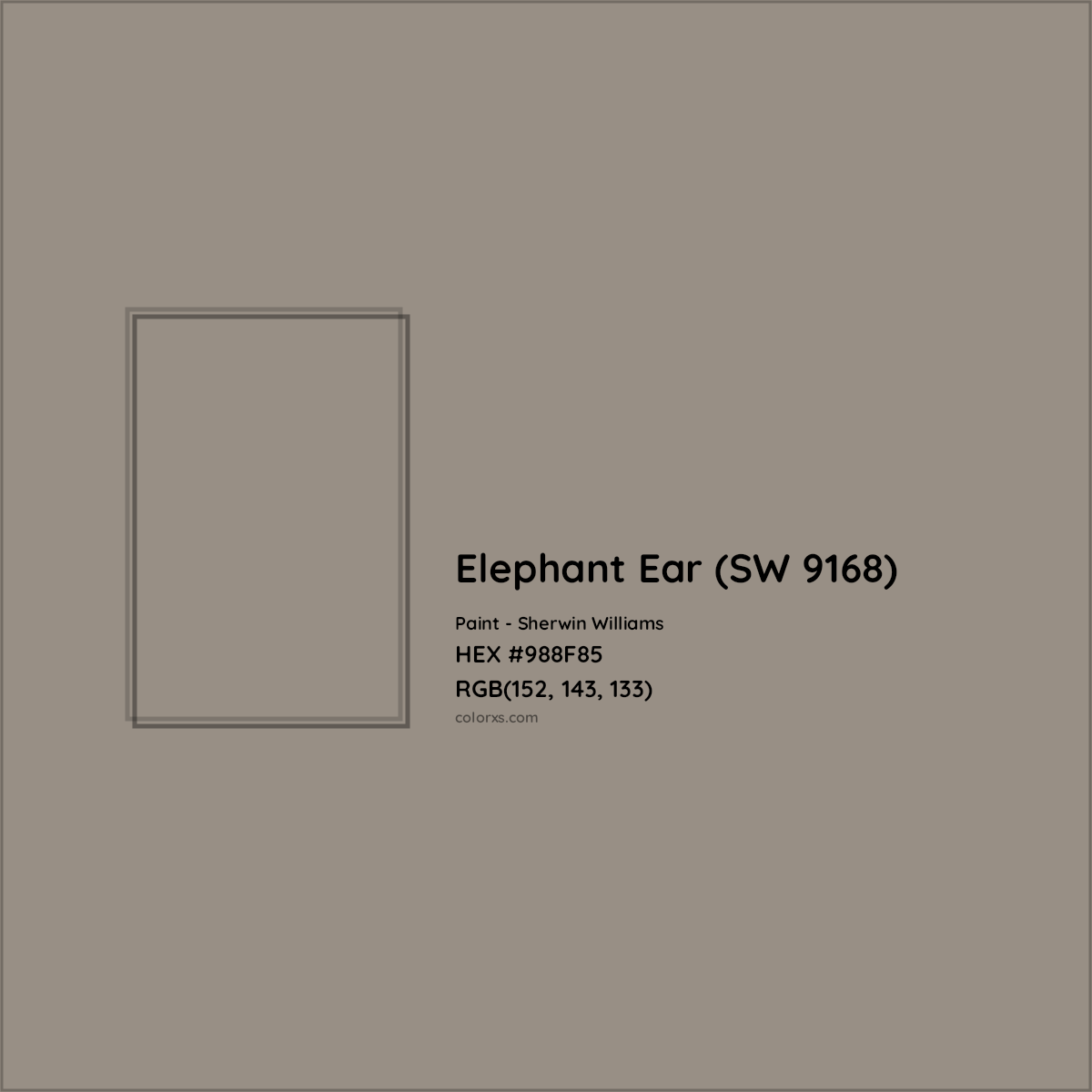 HEX #988F85 Elephant Ear (SW 9168) Paint Sherwin Williams - Color Code