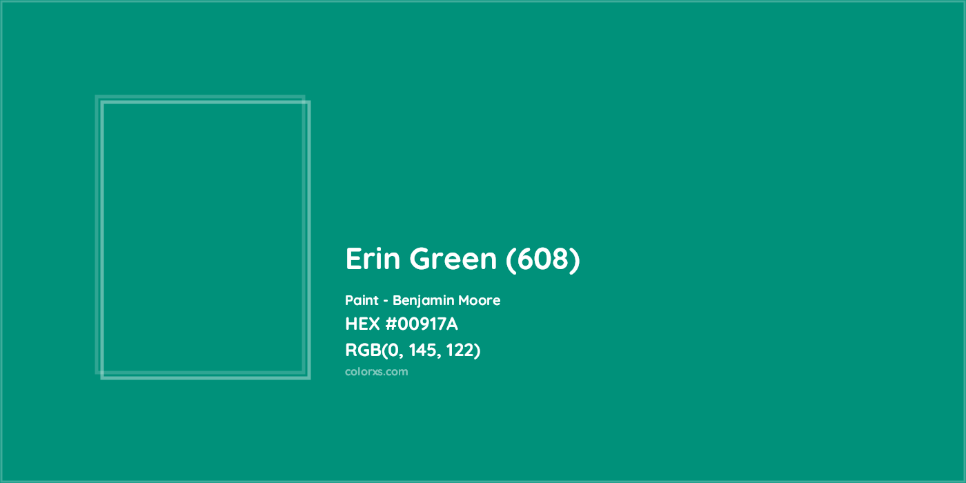 HEX #00917A Erin Green (608) Paint Benjamin Moore - Color Code