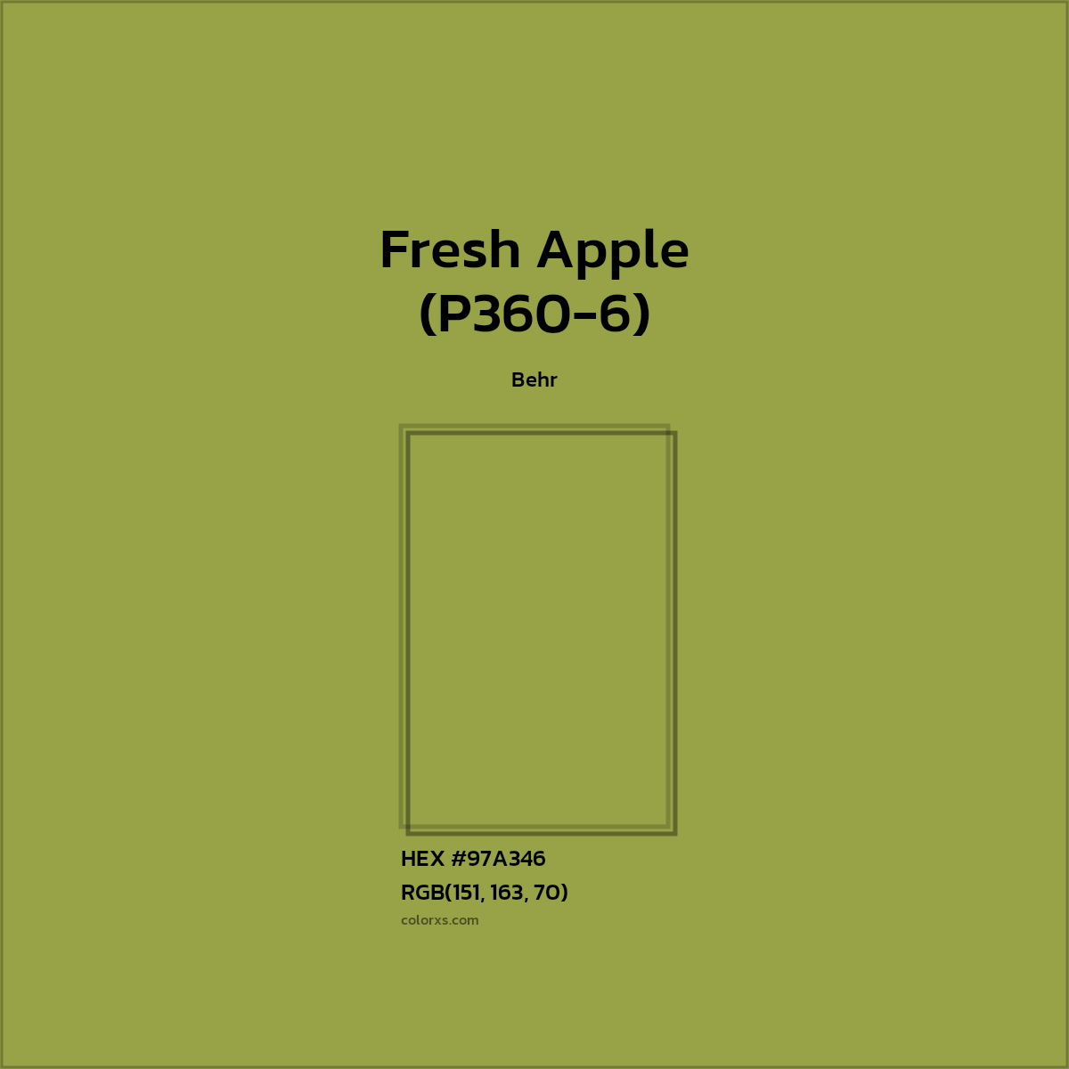 HEX #97A346 Fresh Apple (P360-6) Paint Behr - Color Code