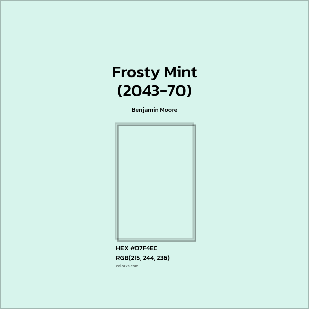 HEX #D7F4EC Frosty Mint (2043-70) Paint Benjamin Moore - Color Code