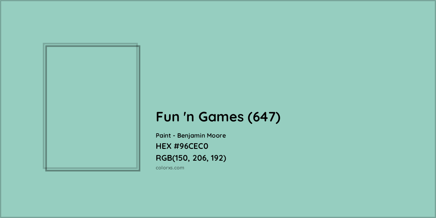 HEX #96CEC0 Fun 'n Games (647) Paint Benjamin Moore - Color Code