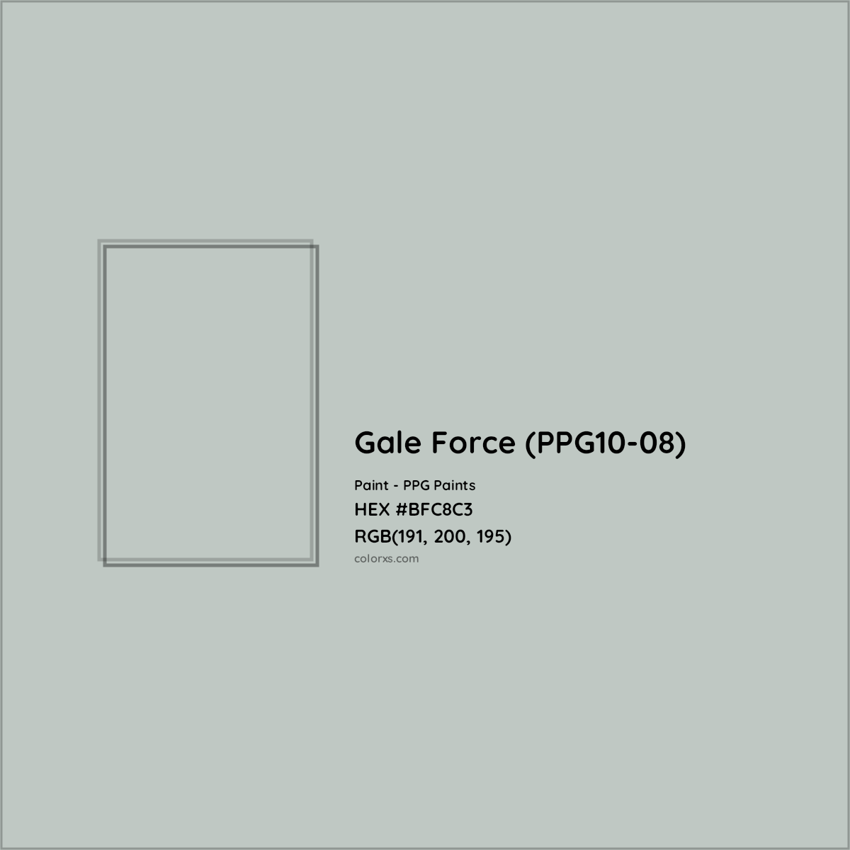 HEX #BFC8C3 Gale Force (PPG10-08) Paint PPG Paints - Color Code
