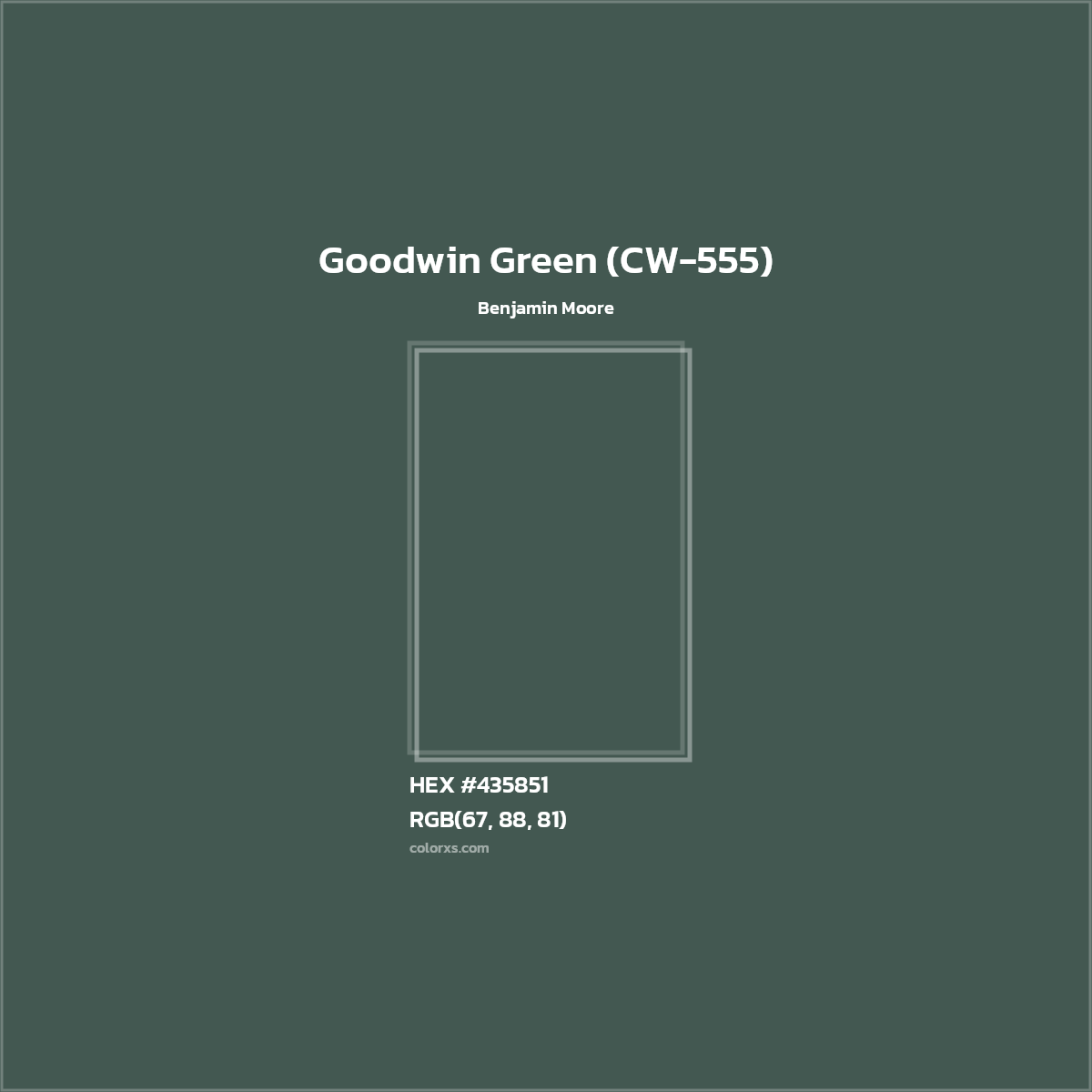 HEX #435851 Goodwin Green (CW-555) Paint Benjamin Moore - Color Code