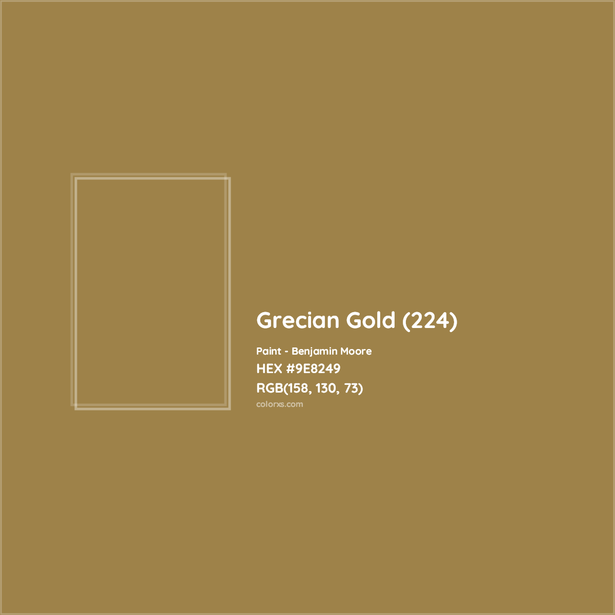 HEX #9E8249 Grecian Gold (224) Paint Benjamin Moore - Color Code