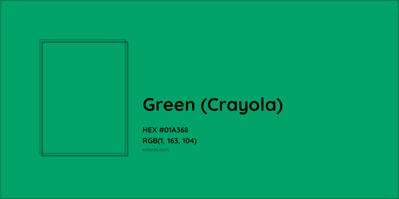 HEX #01A368 Green (Crayola Crayon) Color Crayola Crayons - Color Code