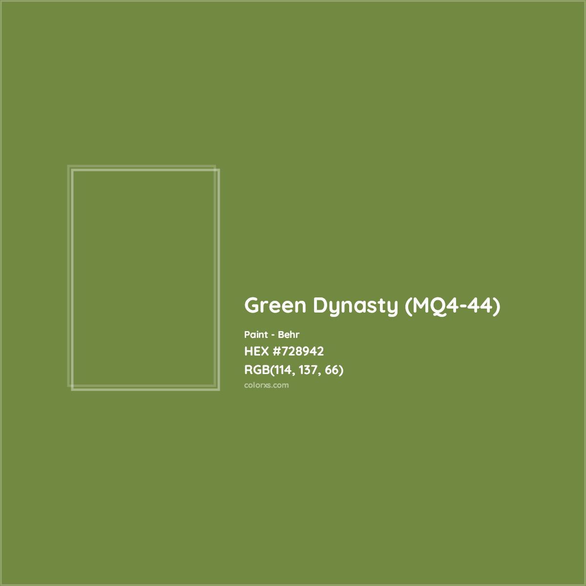 HEX #728942 Green Dynasty (MQ4-44) Paint Behr - Color Code