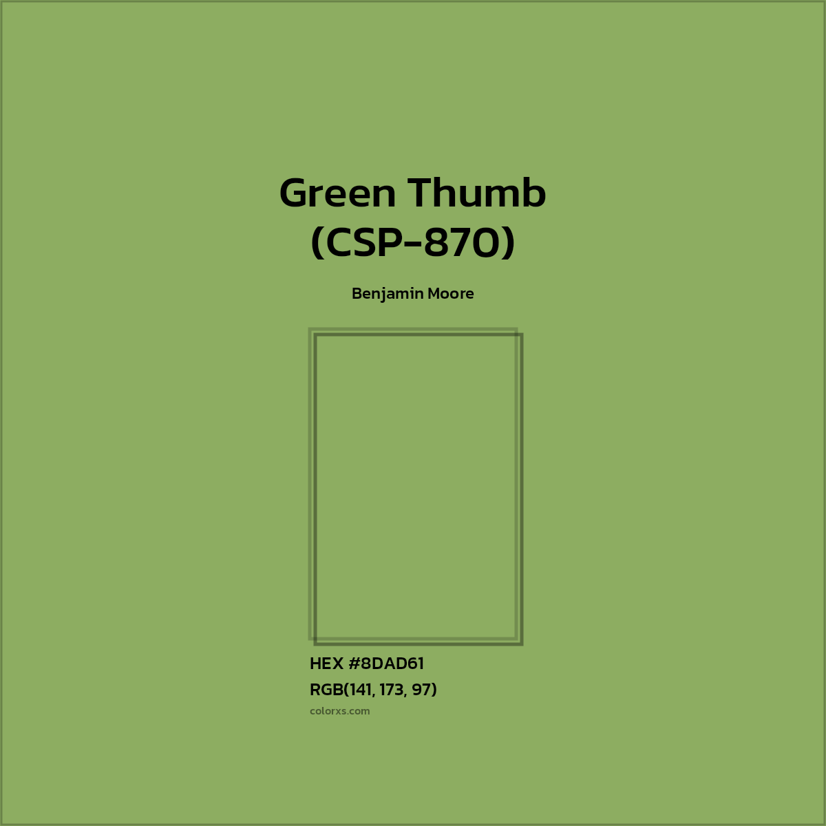 HEX #8DAD61 Green Thumb (CSP-870) Paint Benjamin Moore - Color Code