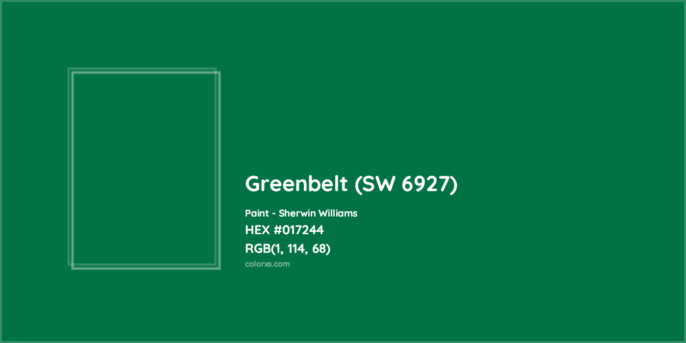 HEX #017244 Greenbelt (SW 6927) Paint Sherwin Williams - Color Code