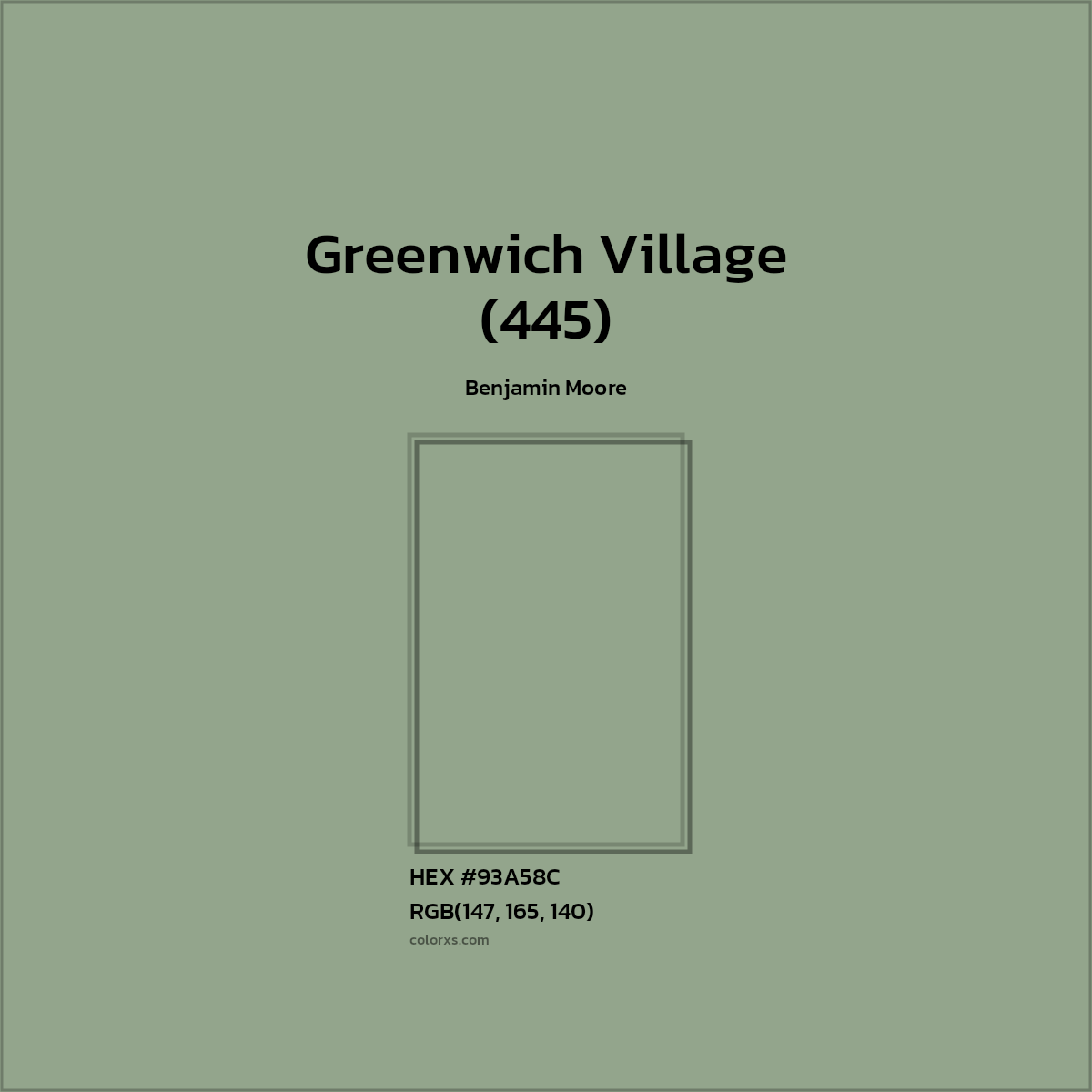 HEX #93A58C Greenwich Village (445) Paint Benjamin Moore - Color Code