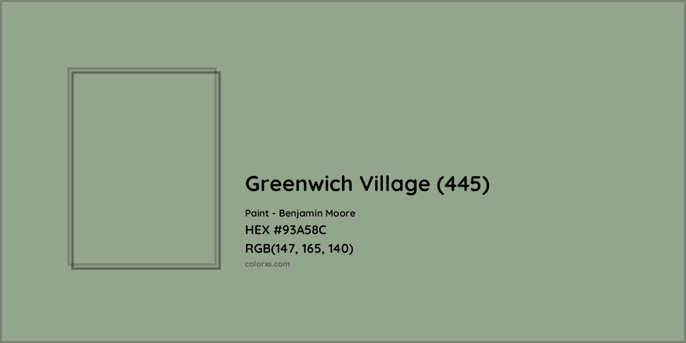 HEX #93A58C Greenwich Village (445) Paint Benjamin Moore - Color Code