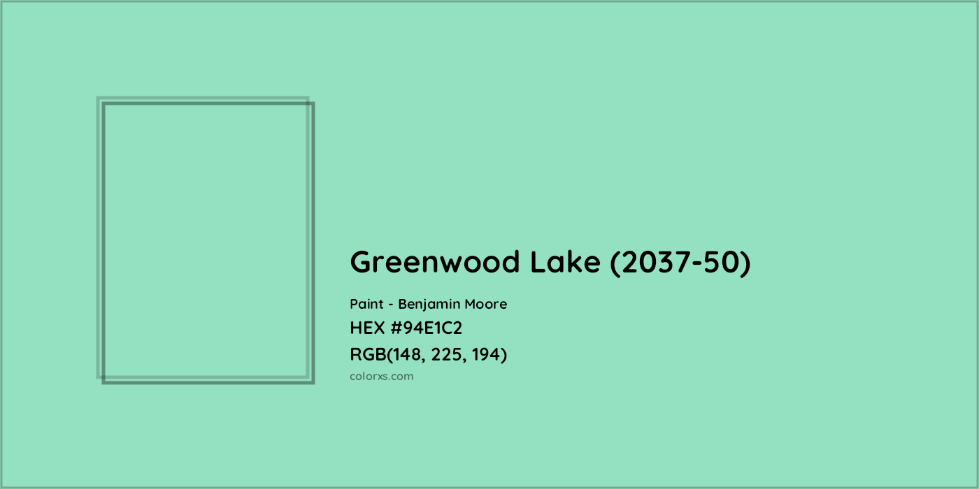 HEX #94E1C2 Greenwood Lake (2037-50) Paint Benjamin Moore - Color Code