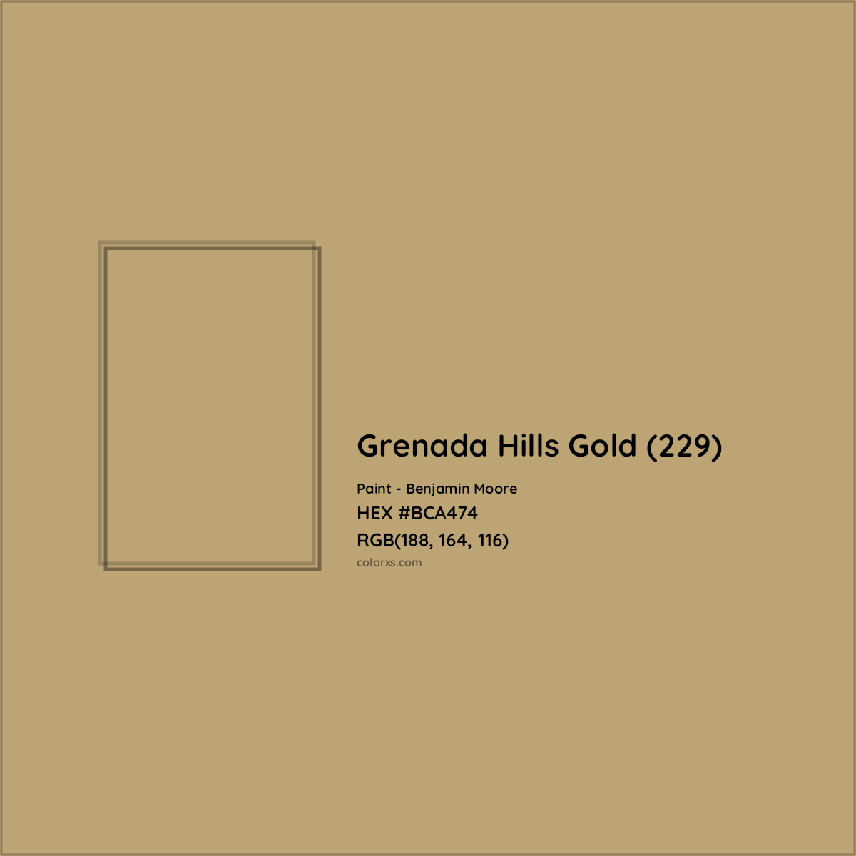 HEX #BCA474 Grenada Hills Gold (229) Paint Benjamin Moore - Color Code