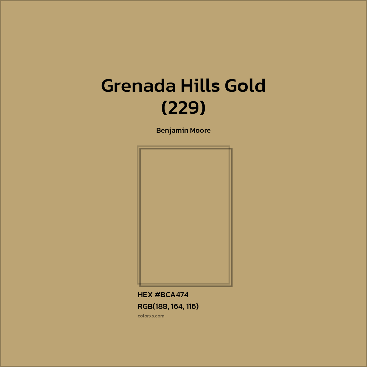 HEX #BCA474 Grenada Hills Gold (229) Paint Benjamin Moore - Color Code