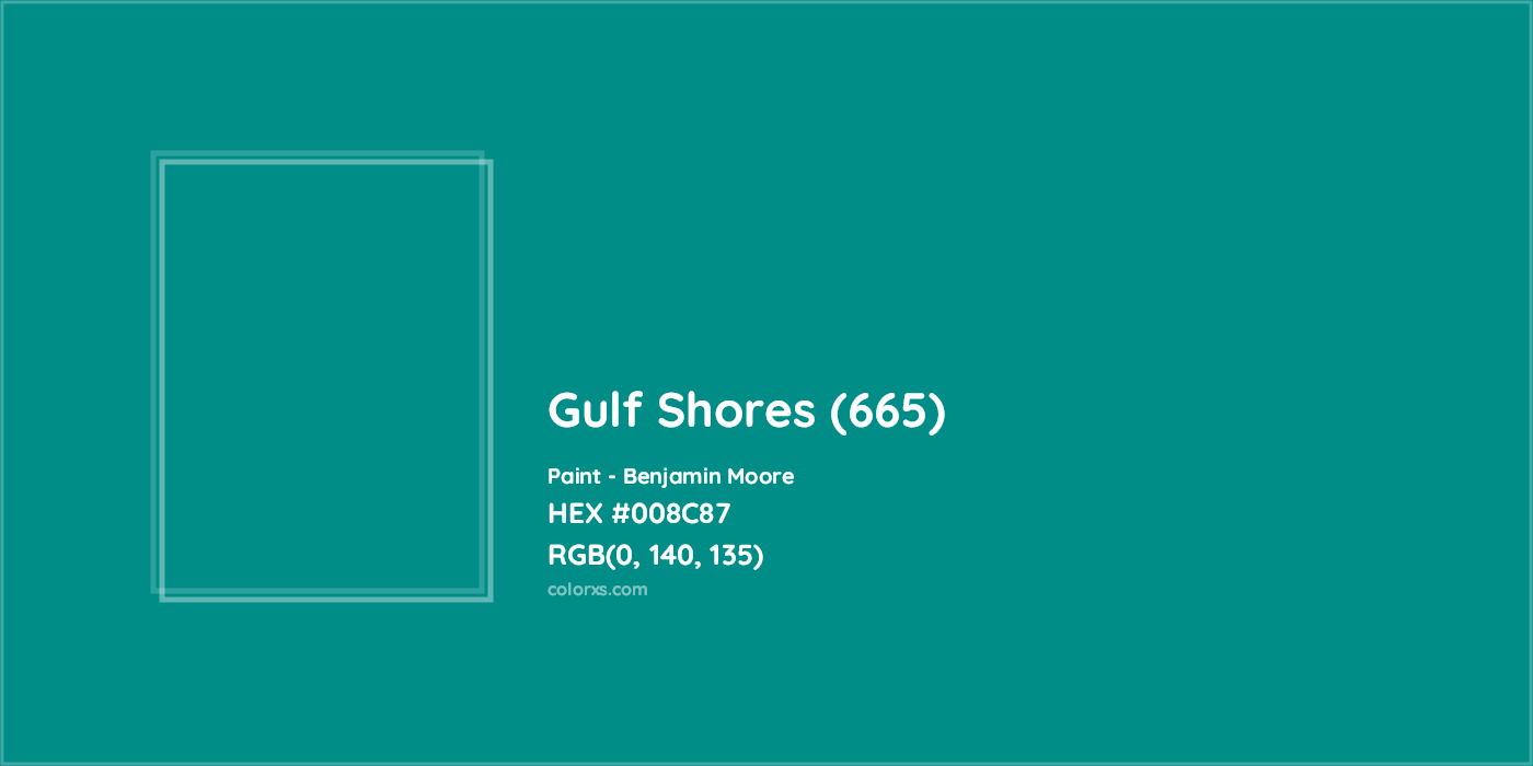 HEX #008C87 Gulf Shores (665) Paint Benjamin Moore - Color Code
