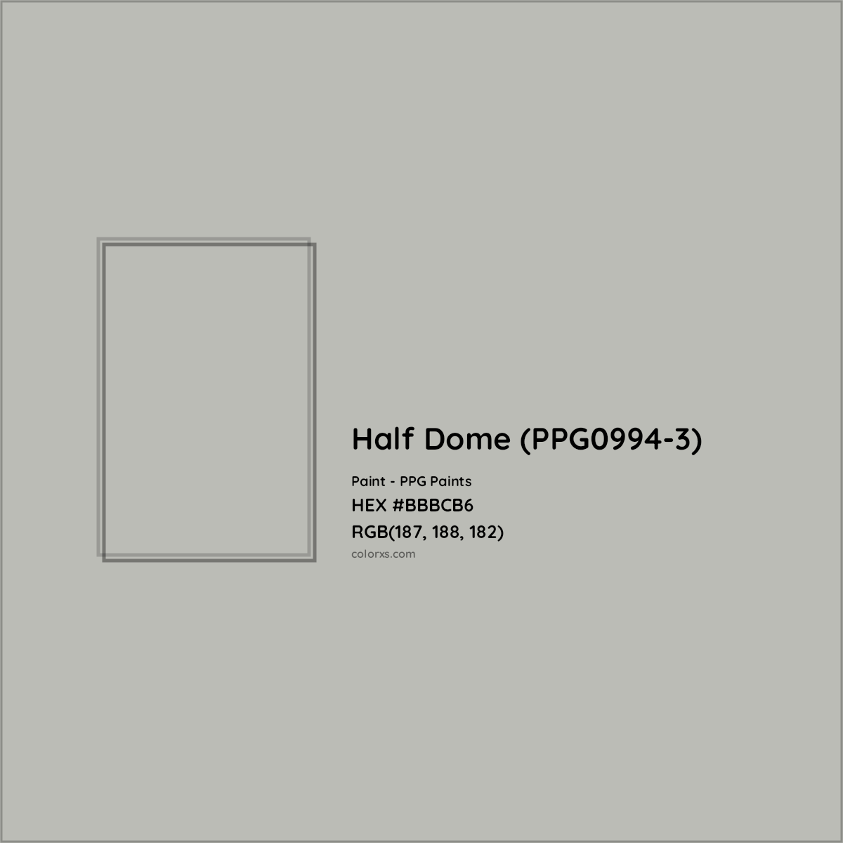 HEX #BBBCB6 Half Dome (PPG0994-3) Paint PPG Paints - Color Code