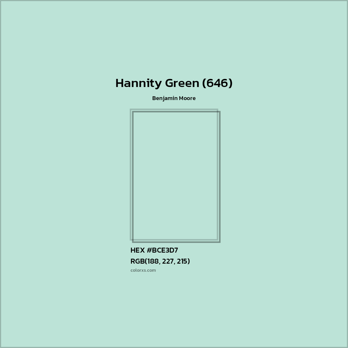 HEX #BCE3D7 Hannity Green (646) Paint Benjamin Moore - Color Code