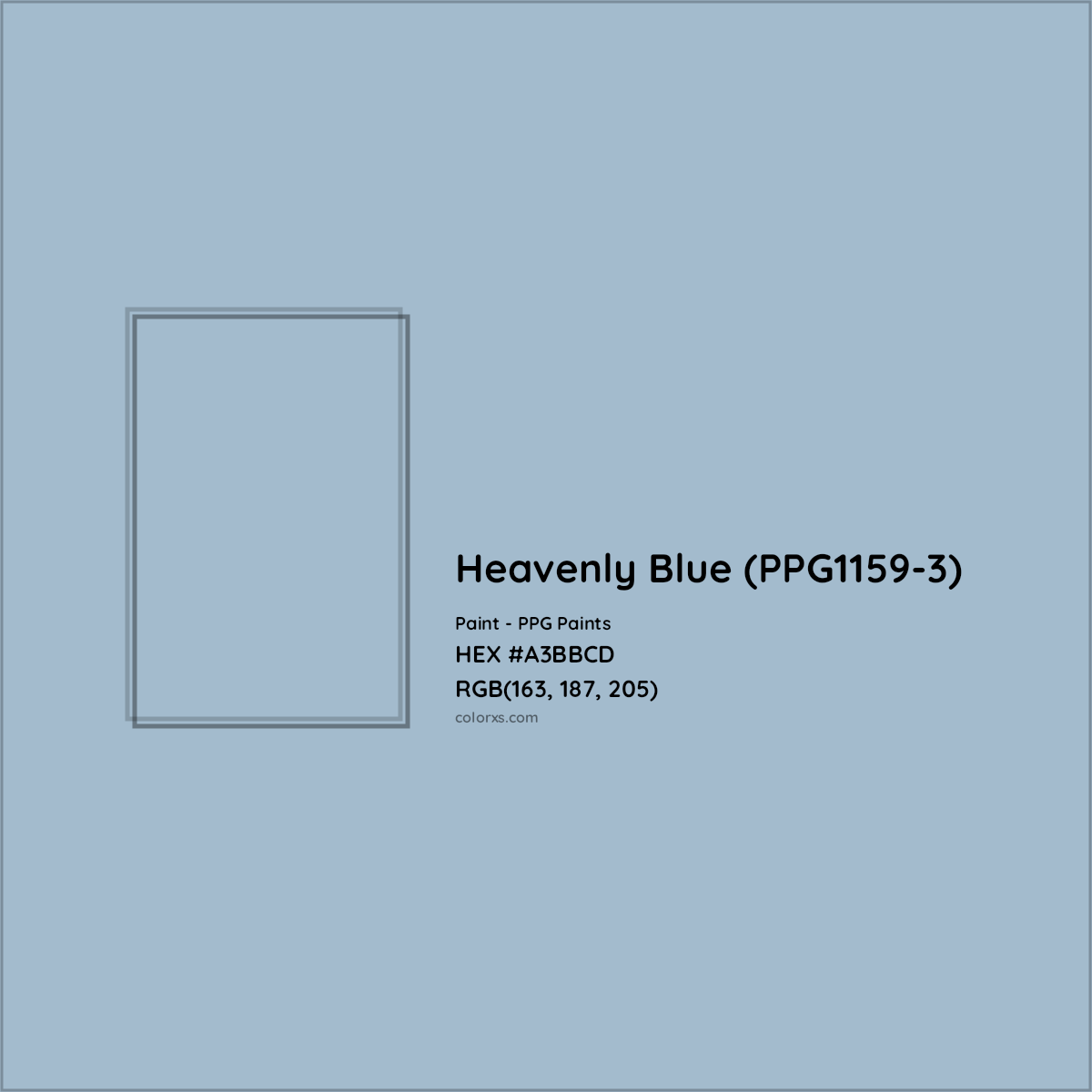 HEX #A3BBCD Heavenly Blue (PPG1159-3) Paint PPG Paints - Color Code