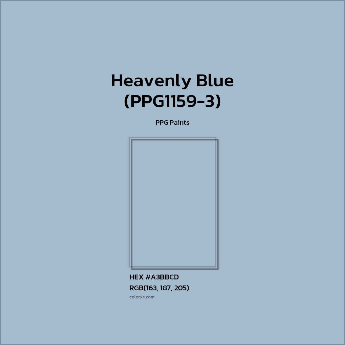 HEX #A3BBCD Heavenly Blue (PPG1159-3) Paint PPG Paints - Color Code