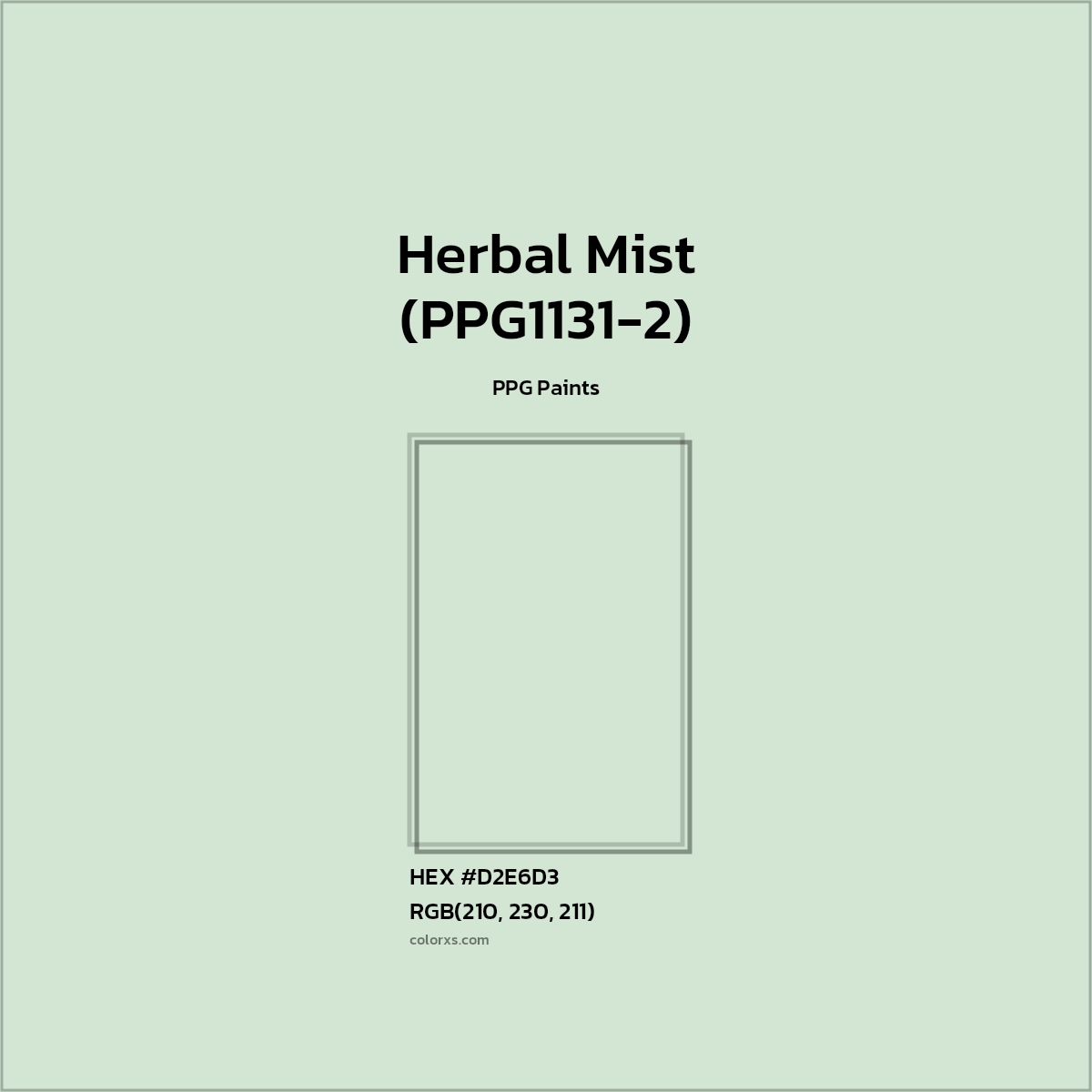 HEX #D2E6D3 Herbal Mist (PPG1131-2) Paint PPG Paints - Color Code