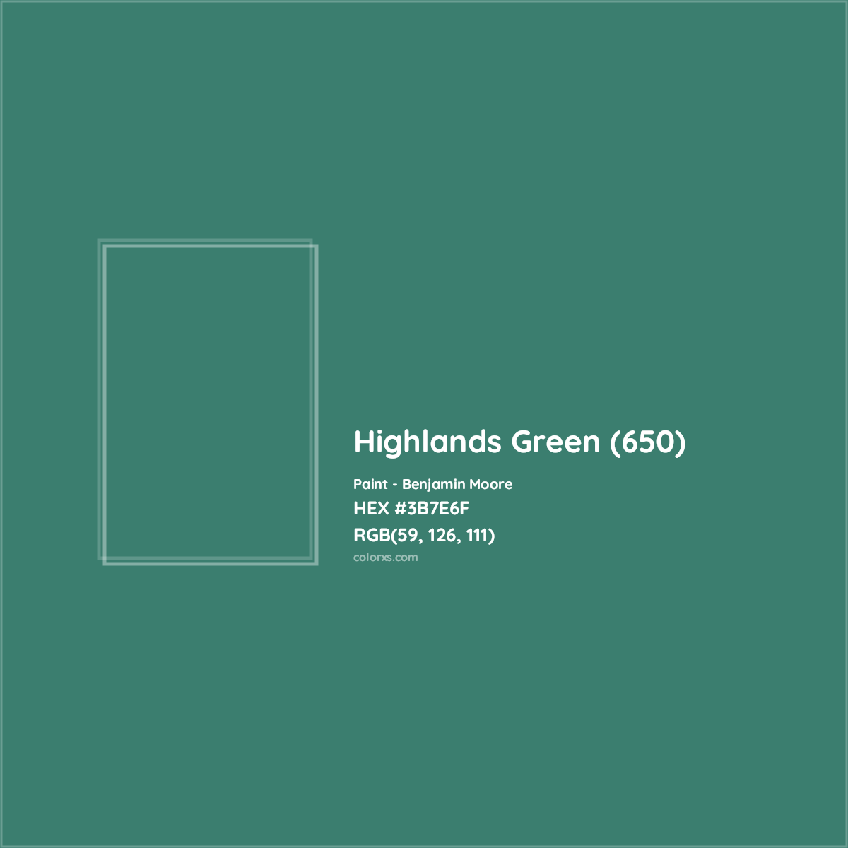 HEX #3B7E6F Highlands Green (650) Paint Benjamin Moore - Color Code