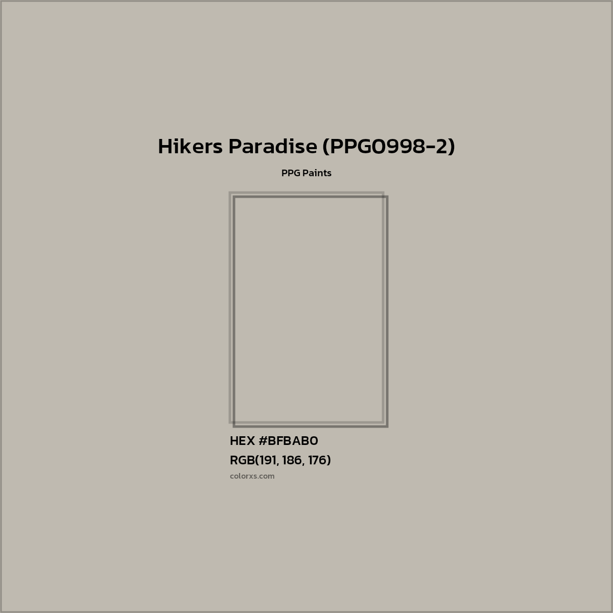 HEX #BFBAB0 Hikers Paradise (PPG0998-2) Paint PPG Paints - Color Code