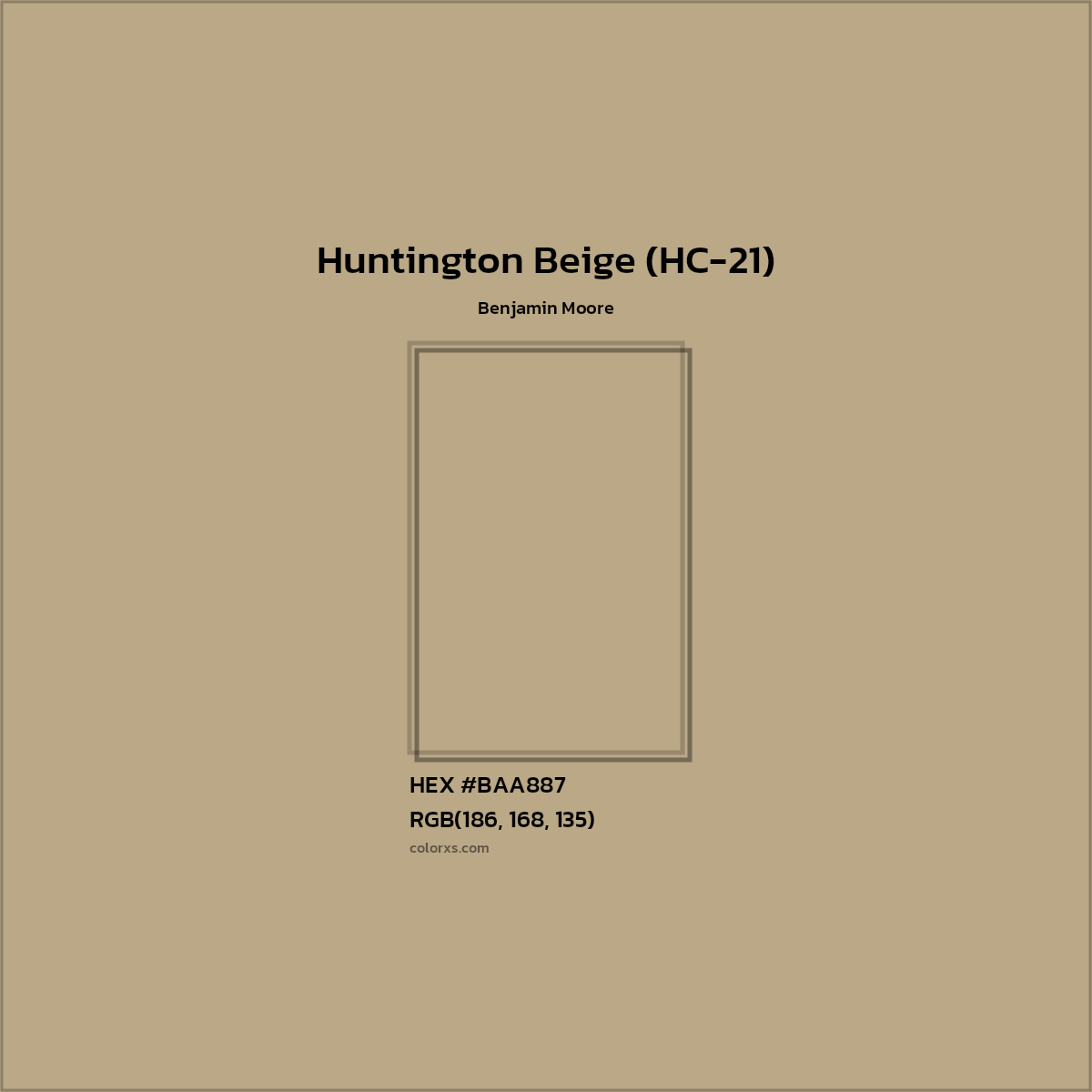 HEX #BAA887 Huntington Beige (HC-21) Paint Benjamin Moore - Color Code