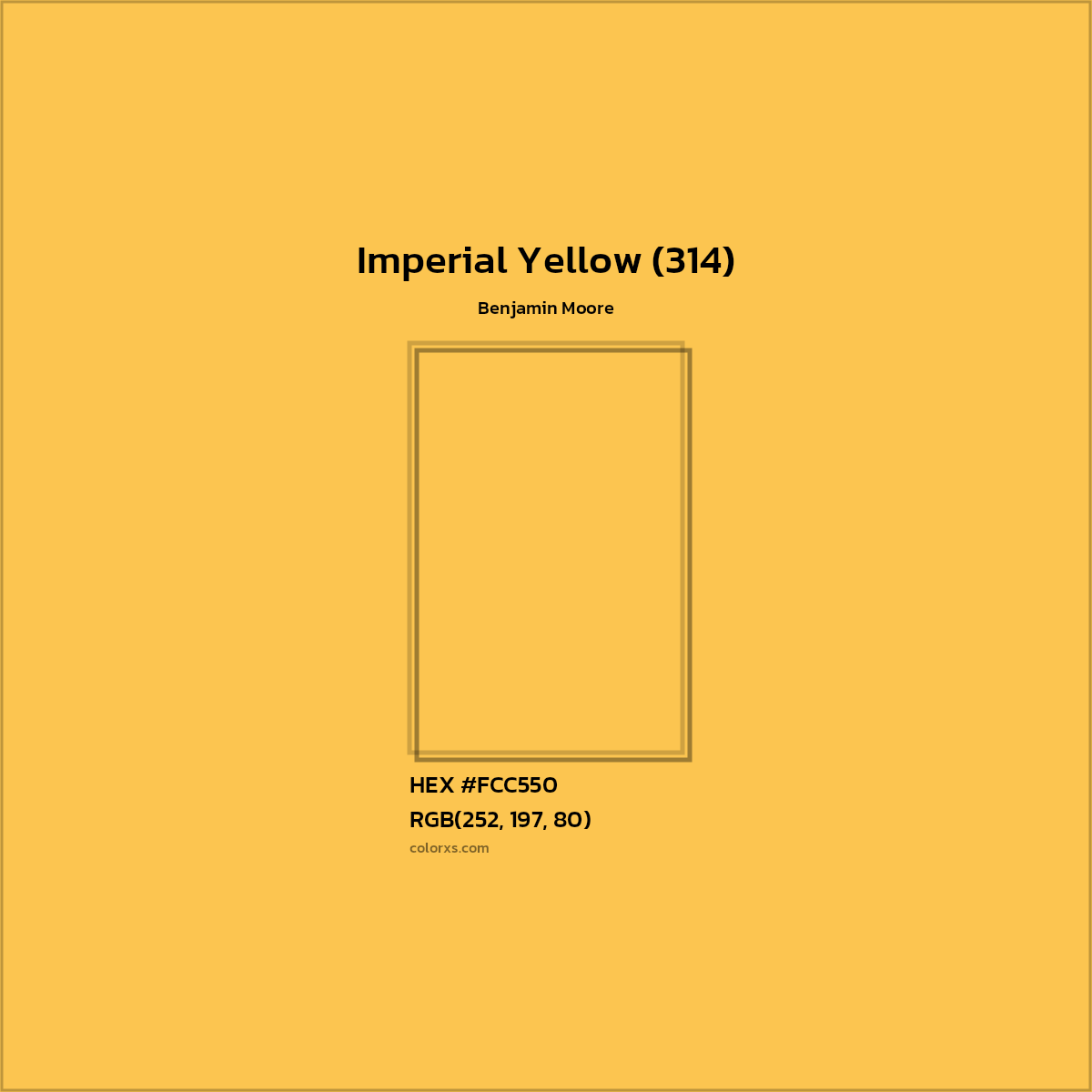 HEX #FCC550 Imperial Yellow (314) Paint Benjamin Moore - Color Code