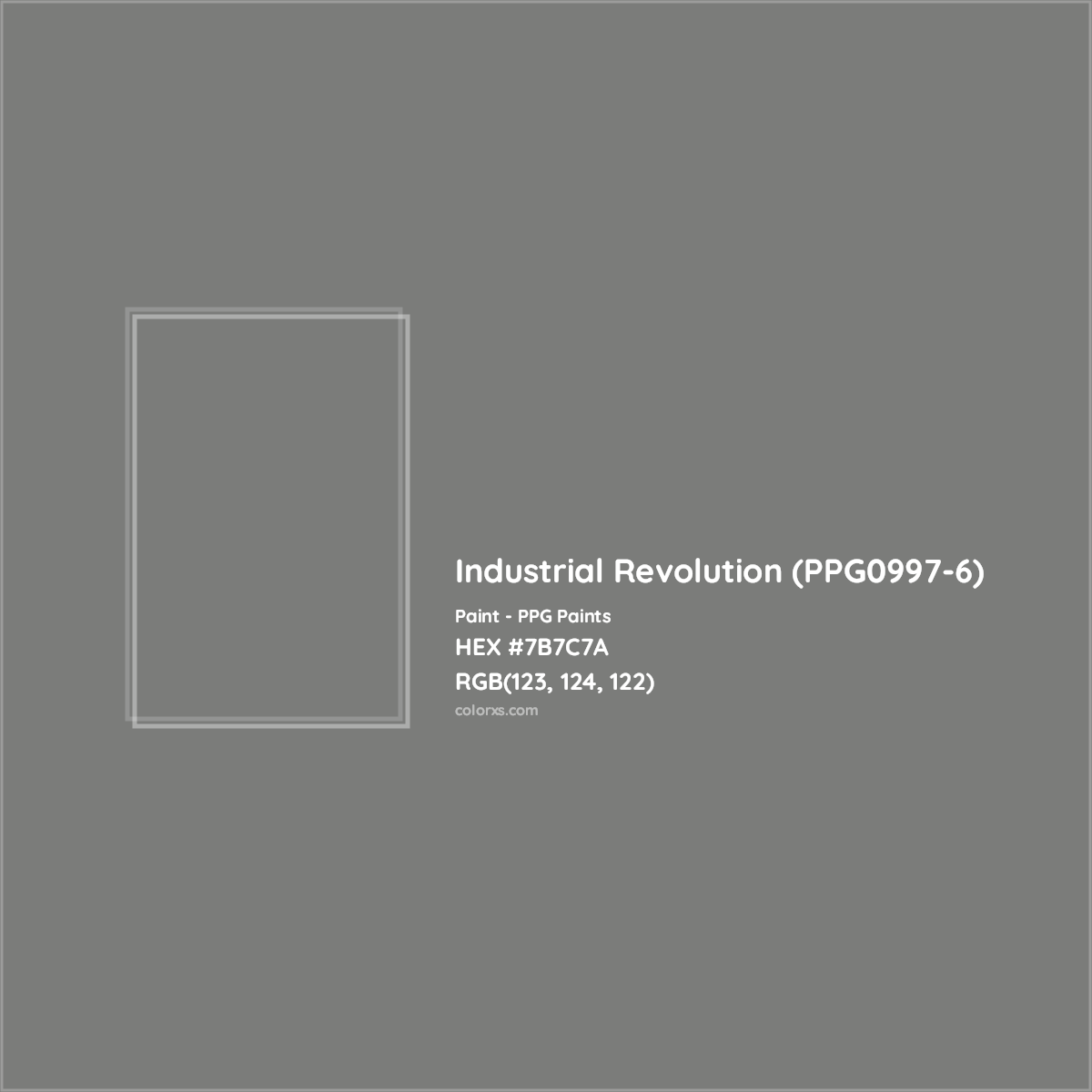 HEX #7B7C7A Industrial Revolution (PPG0997-6) Paint PPG Paints - Color Code