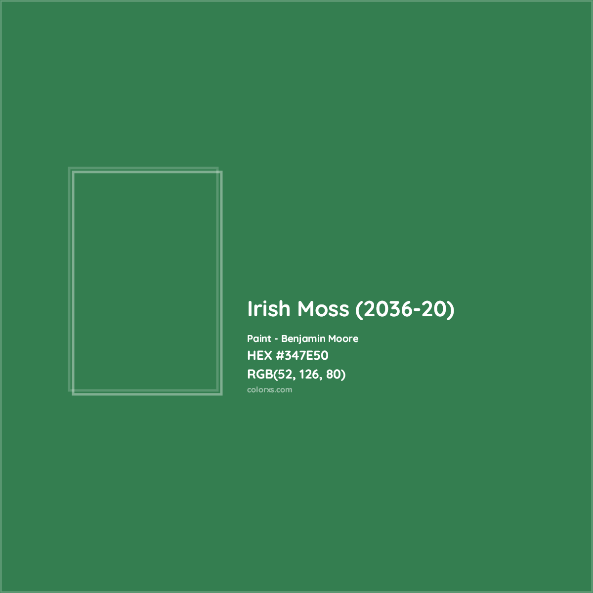HEX #347E50 Irish Moss (2036-20) Paint Benjamin Moore - Color Code