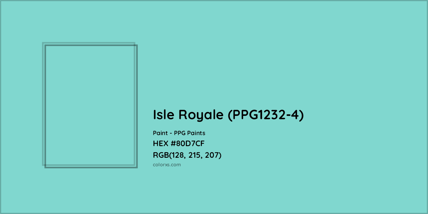 HEX #80D7CF Isle Royale (PPG1232-4) Paint PPG Paints - Color Code