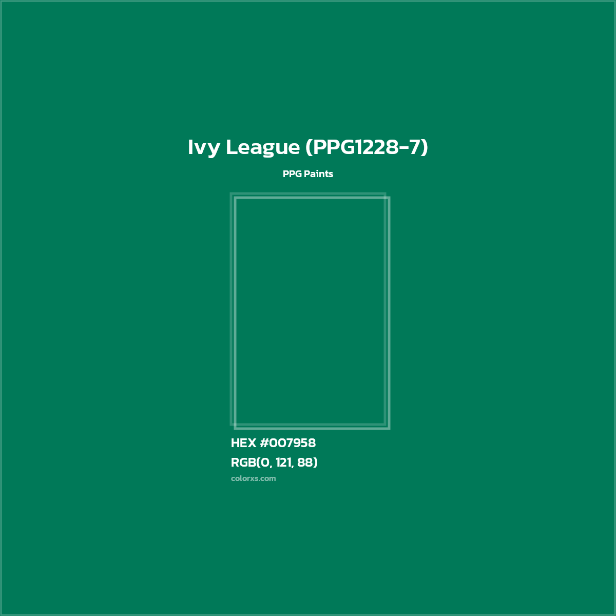 HEX #007958 Ivy League (PPG1228-7) Paint PPG Paints - Color Code